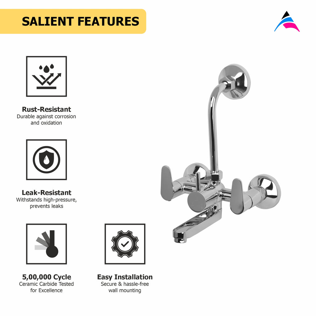 Asiatique Wall Mixer Tel. With 'L' Bend For Arr. of O/H Shower (U-017), UNO Series Kitchen & Bathroom Faucets | Minimal Modern Tap Collection