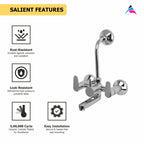 Asiatique Wall Mixer Tel. With 'L' Bend For Arr. of O/H Shower (U-017), UNO Series Kitchen & Bathroom Faucets | Minimal Modern Tap Collection