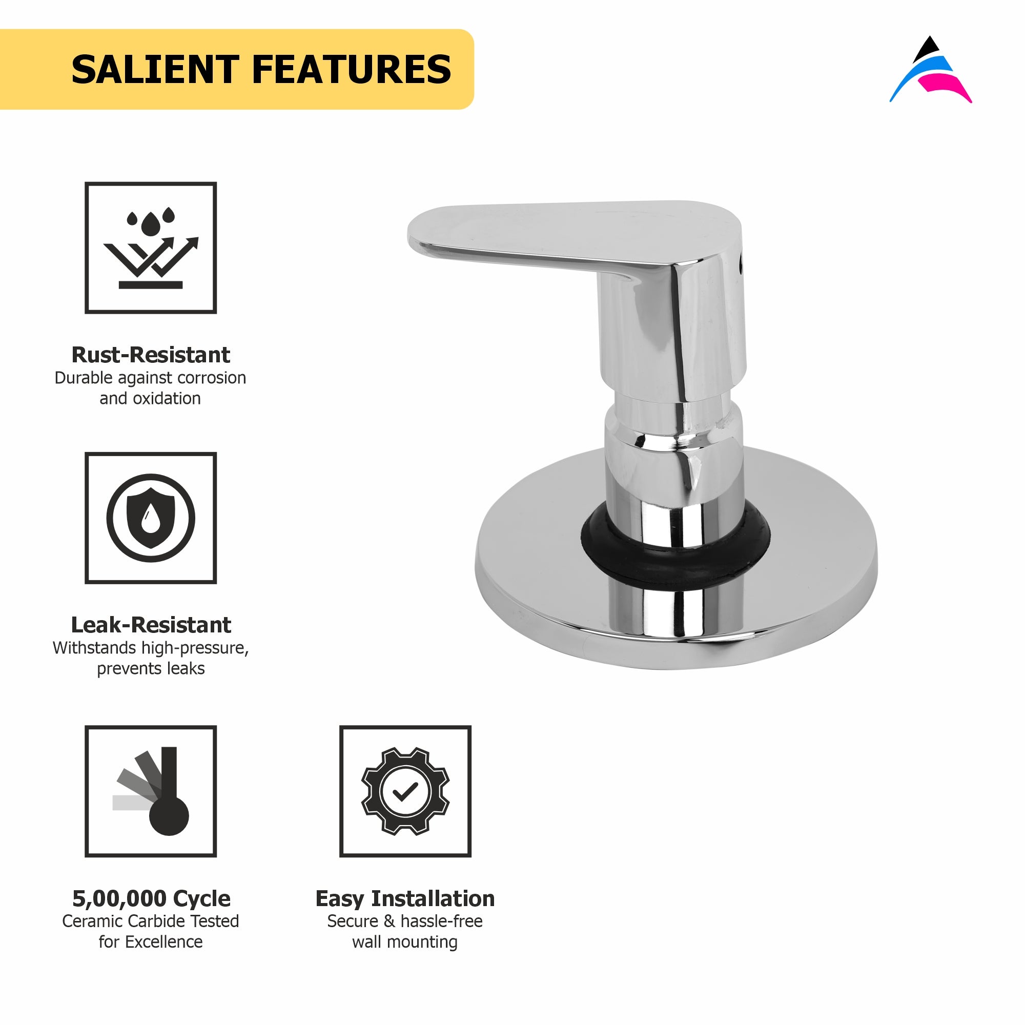 Asiatique Upper Parts Kit Glassy, Flange & Handle for Con. & Flush Cock (U-021U), UNO Series Kitchen & Bathroom Faucets | Minimal Modern Tap Collection
