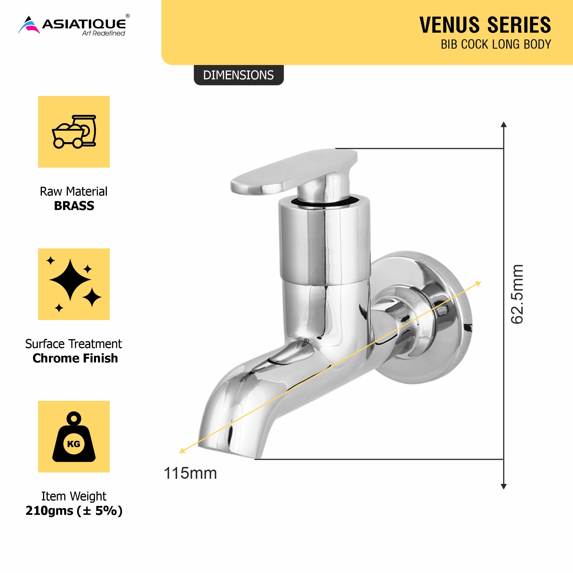 Asiatique  Bib Cock Long Body  (V-004), Venus Series Premium Faucets & Mixers