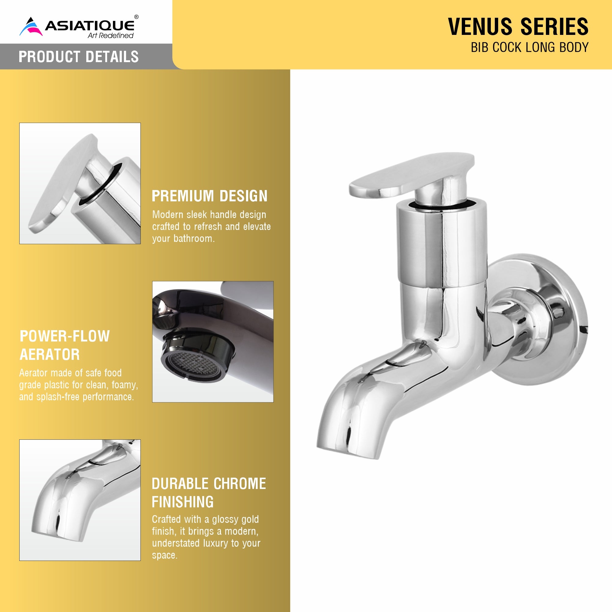 Asiatique  Bib Cock Long Body  (V-004), Venus Series Premium Faucets & Mixers