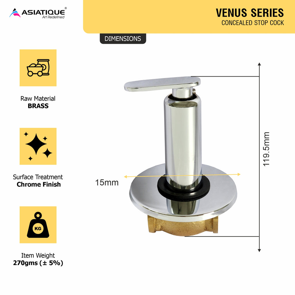 Asiatique Concealed Stop Cock 15mm  (V-006), Venus Series Premium Faucets & Mixers