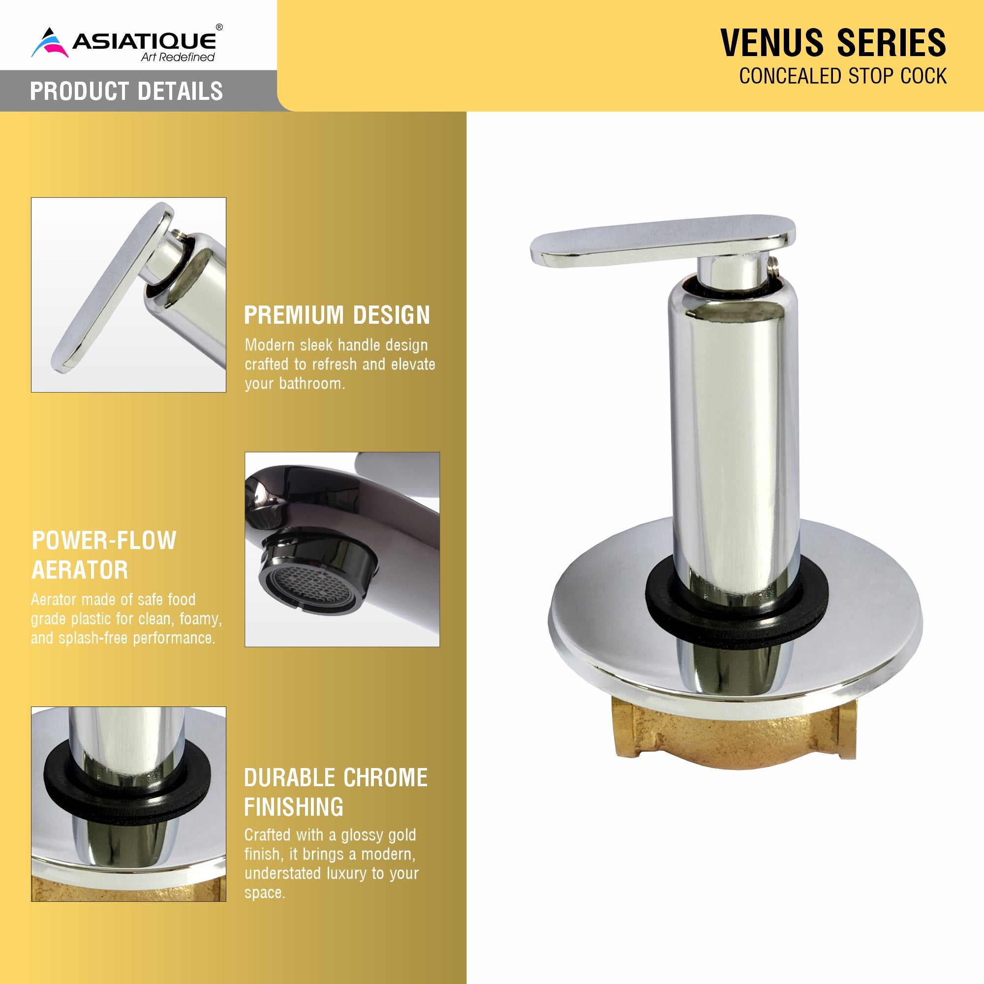 Asiatique Concealed Stop Cock 15mm  (V-006), Venus Series Premium Faucets & Mixers