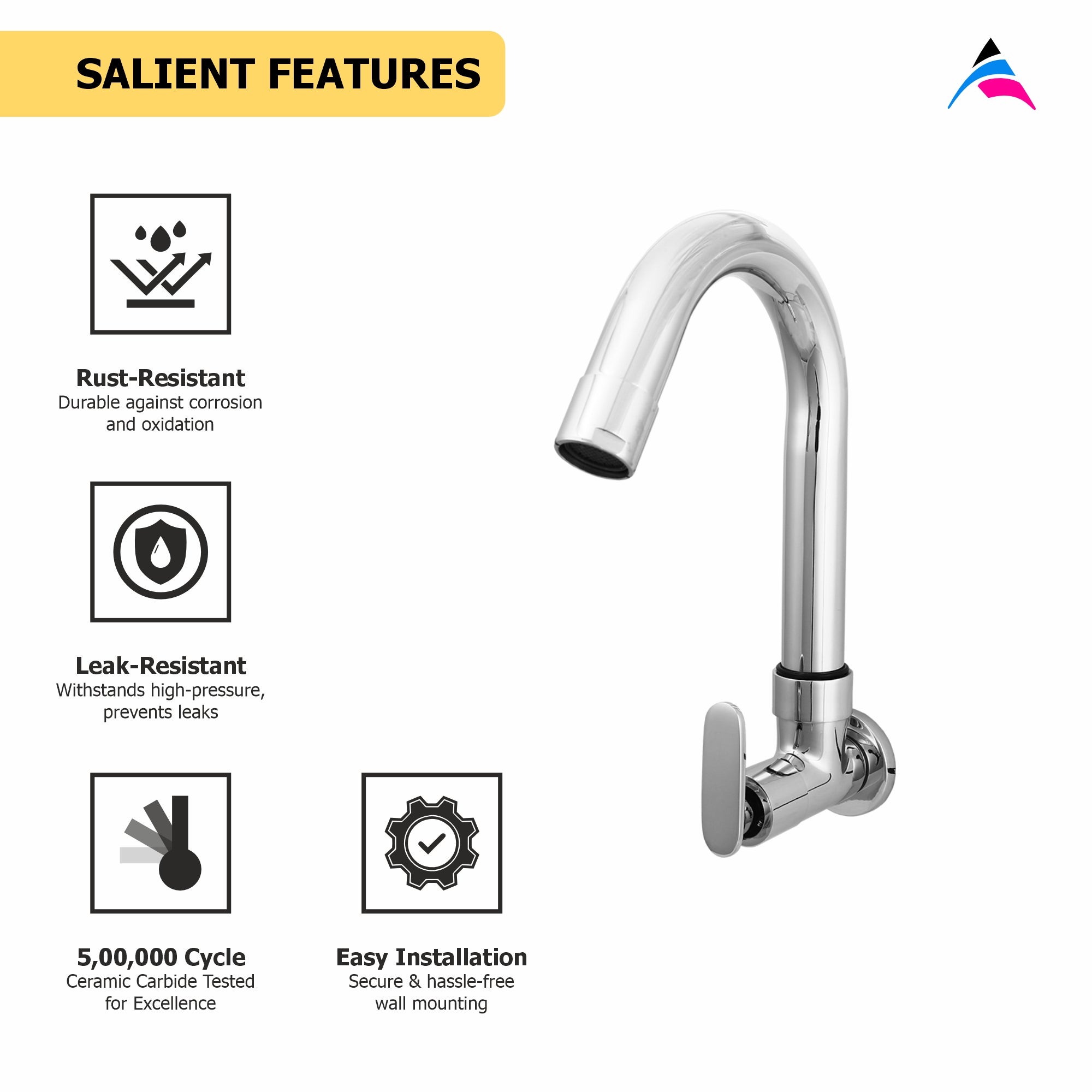 Asiatique Sink Cock With Swivel 'J' Spout Wall Mounted (V-008), Venus Series Premium Faucets & Mixers