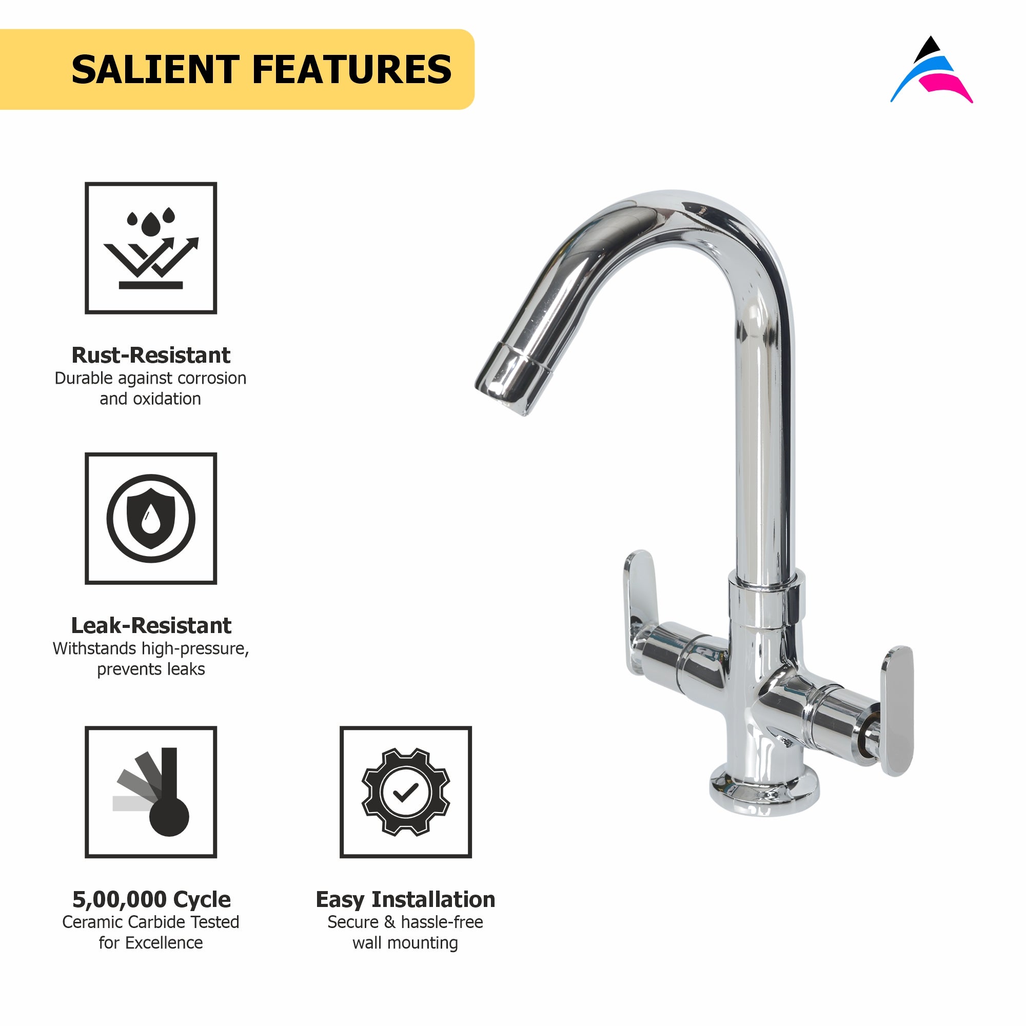 Asiatique C/H Basin Mixer 'J' Spout   (V-011), Venus Series Premium Faucets & Mixers
