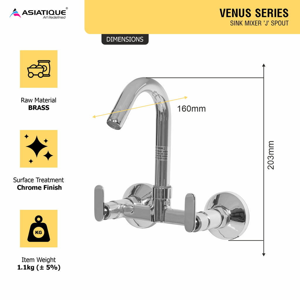 Asiatique Sink Mixer 'J' Spout   (V-013), Venus Series Premium Faucets & Mixers