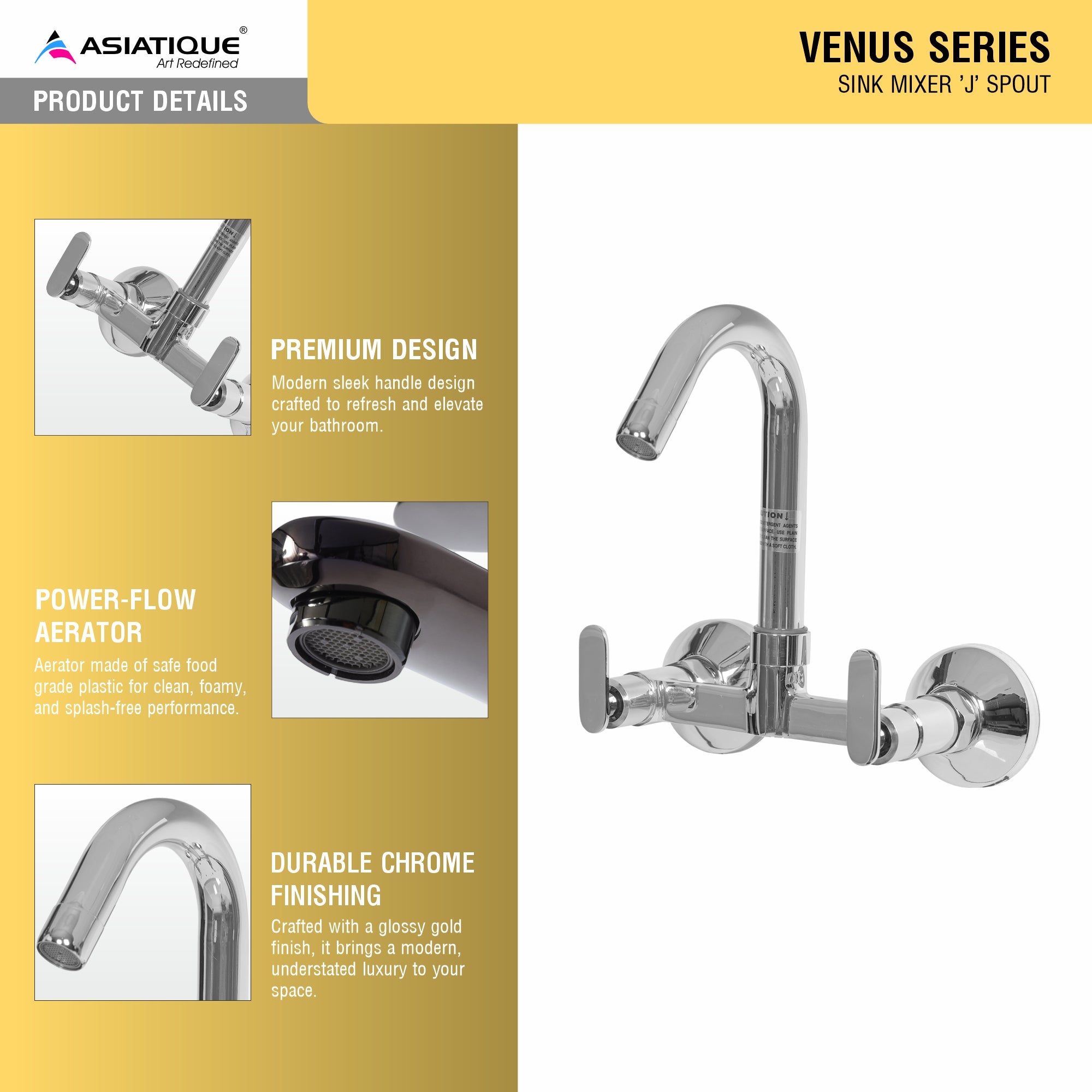 Asiatique Sink Mixer 'J' Spout   (V-013), Venus Series Premium Faucets & Mixers