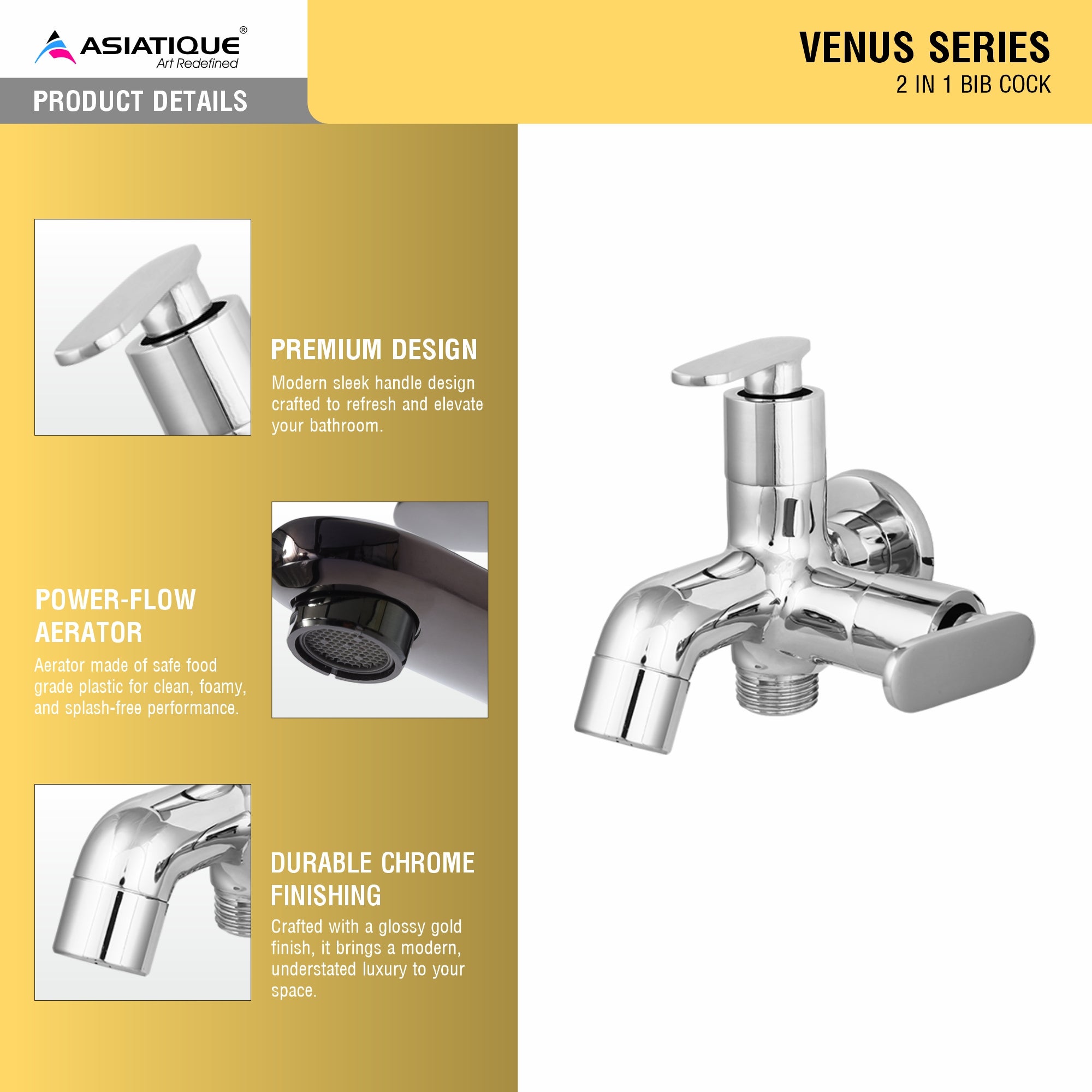 Asiatique 2 in 1 Bib Cock   (V-015), Venus Series Premium Faucets & Mixers