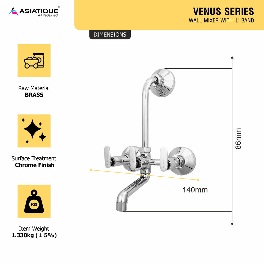 Asiatique Wall Mixer With 'L' Bend (V-017L), Venus Series Premium Faucets & Mixers