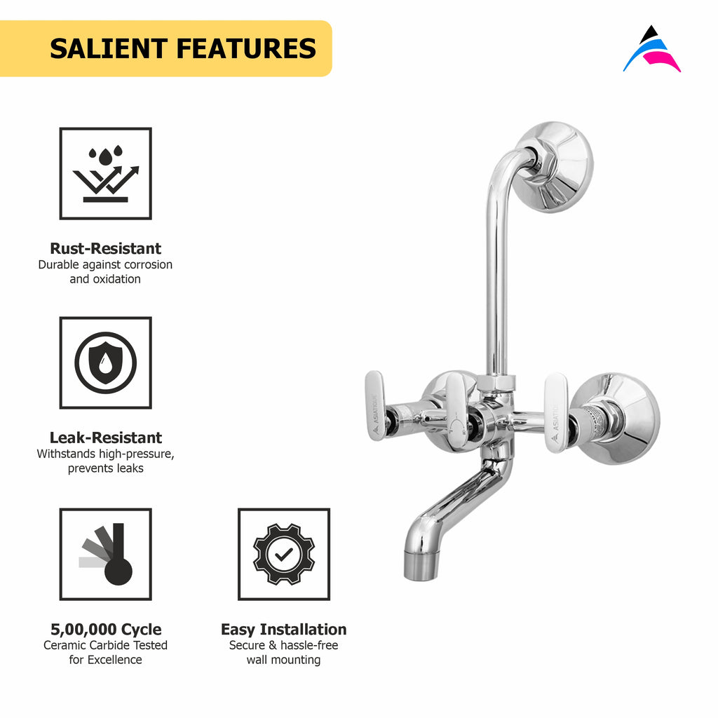 Asiatique Wall Mixer With 'L' Bend (V-017L), Venus Series Premium Faucets & Mixers