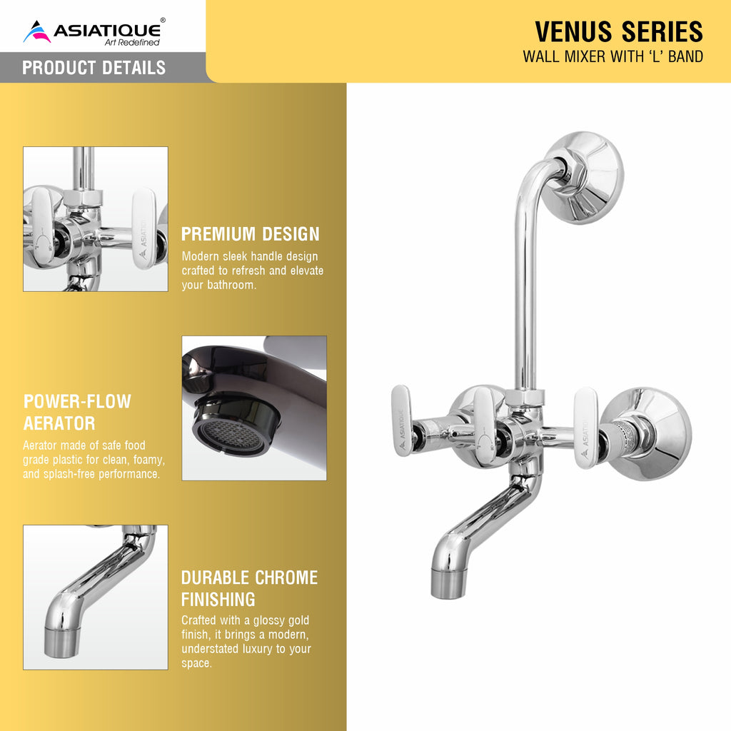 Asiatique Wall Mixer With 'L' Bend (V-017L), Venus Series Premium Faucets & Mixers