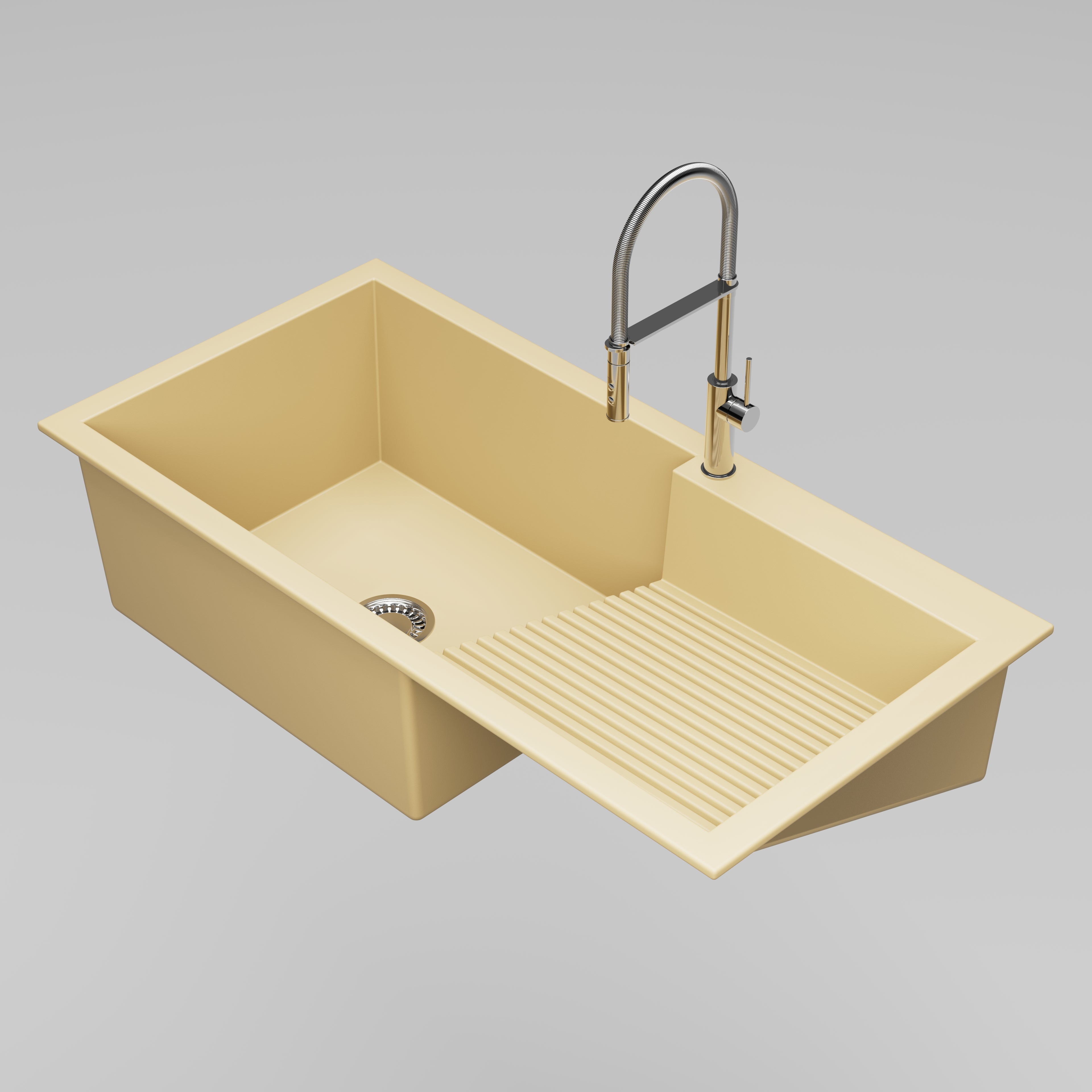 Asiatique Single Bowl Laundry Quartz Kitchen Sink (D403 - QUEEN), Granite Finish, 304 Grade SS coupling, Slop Drain, Noise Reduction Design | 40 x 20 x 10 inches