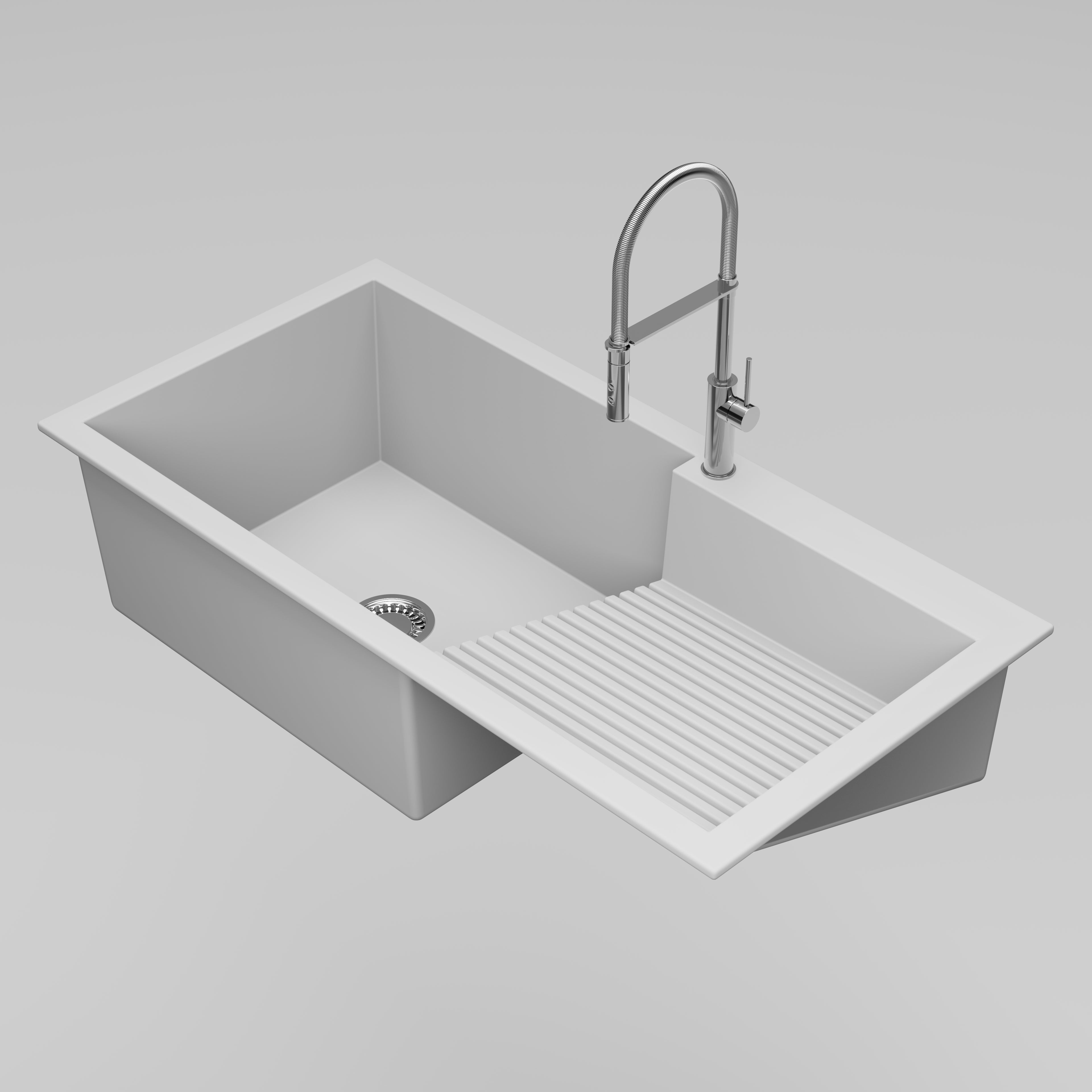 Asiatique Quartz Kitchen Sink D–403 (QUEEN) | 40" x 20" | German Quartz Single Bowl Laundry Sink | Top, Flush & Under Mount