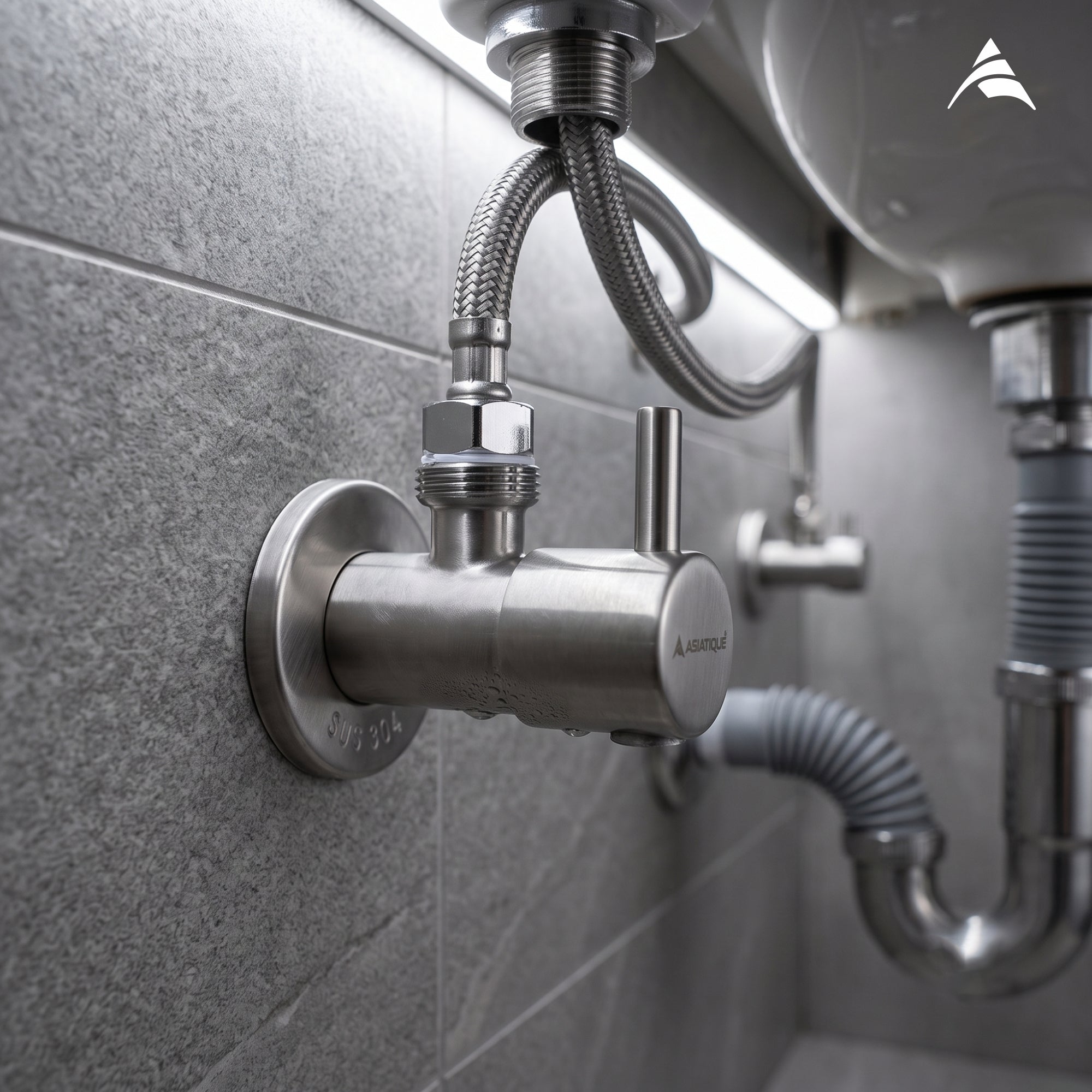 Asiatique X-001 SS 304 Angle Cock (56 grm) | Stainless Steel Water Control Valve | Premium Bathroom Fitting