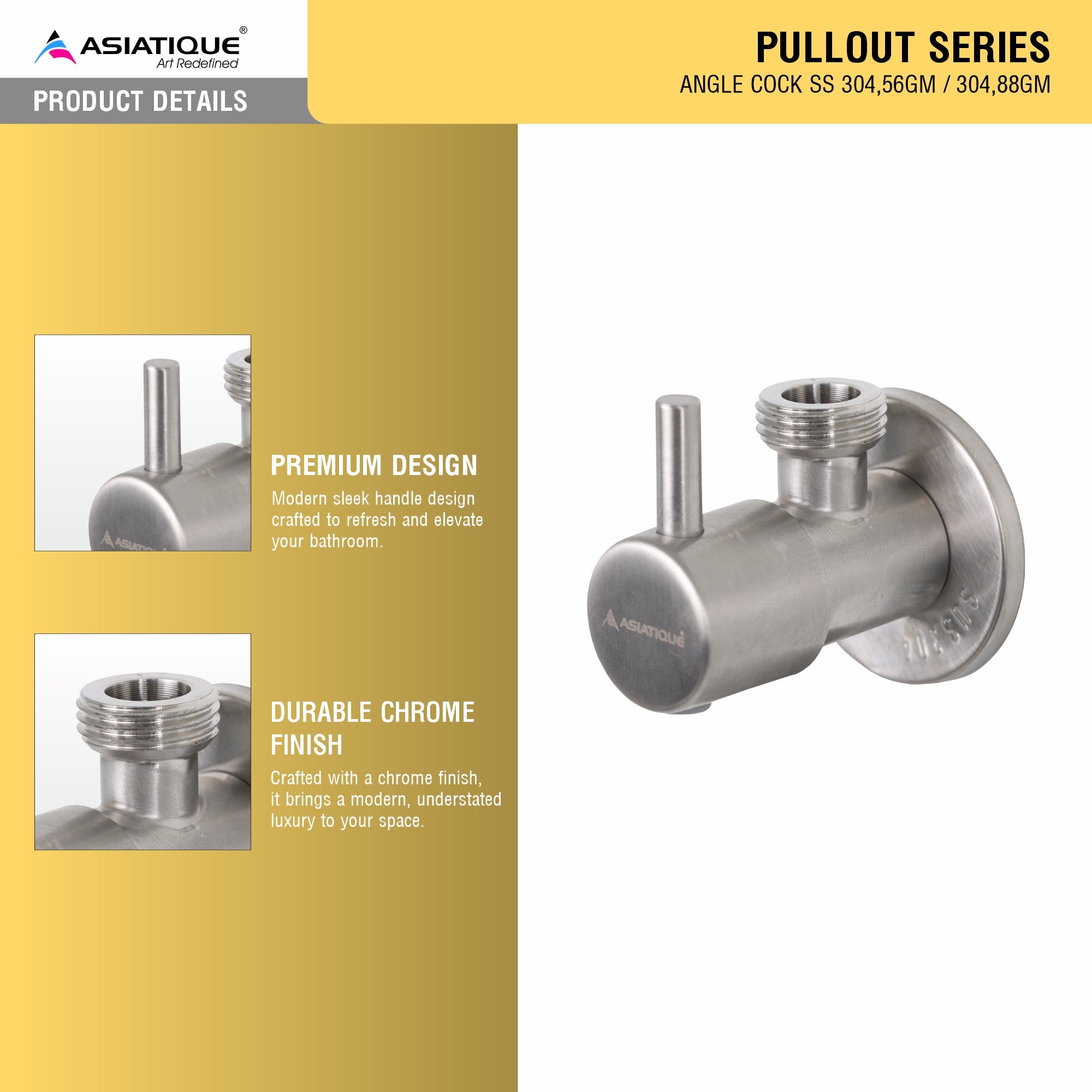 Asiatique X-002 SS 304 Angle Cock (88 grm) | Stainless Steel Water Control Valve | Premium Bathroom Fitting (Copy)