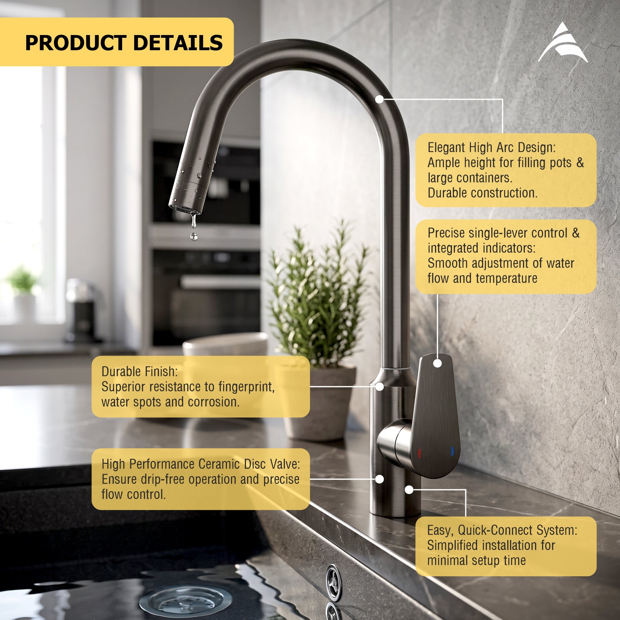 Asiatique X-008 S/L B/M Water Kitchen Faucet Grey | Pull Out Series | Premium Hot & Cold Kitchen Mixer Tap