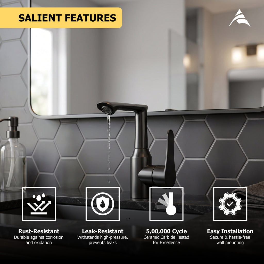 Asiatique X-012 Single Cold Basin Faucet Grey | Modern Single Lever Basin Tap | Pull Out Series