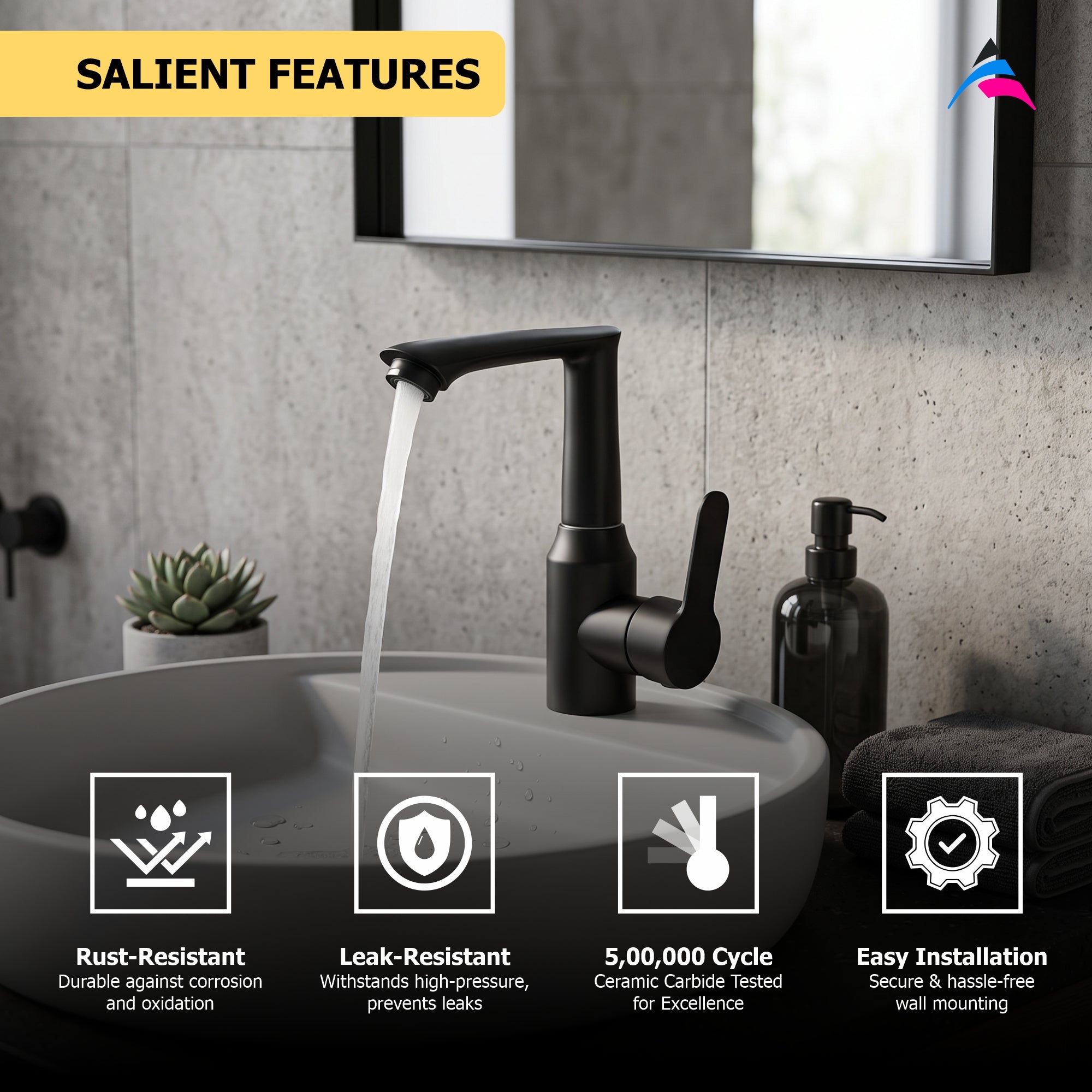 Asiatique X-013 Single Cold Basin Faucet Black | Modern Single Lever Basin Tap | Pull Out Series