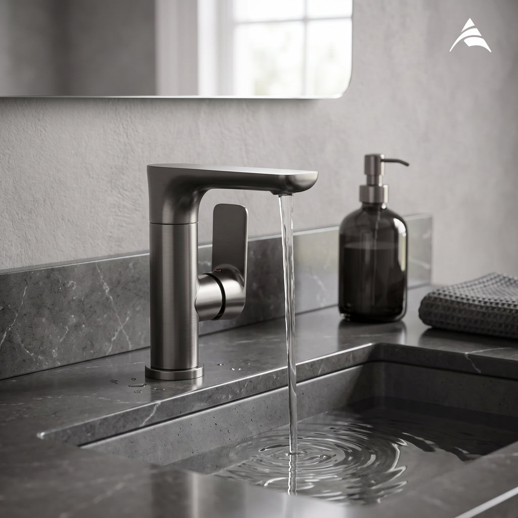 Asiatique X-016 S/L B/M Mixer Faucet Grey | Single Lever Hot & Cold Basin Mixer | Pull Out Series