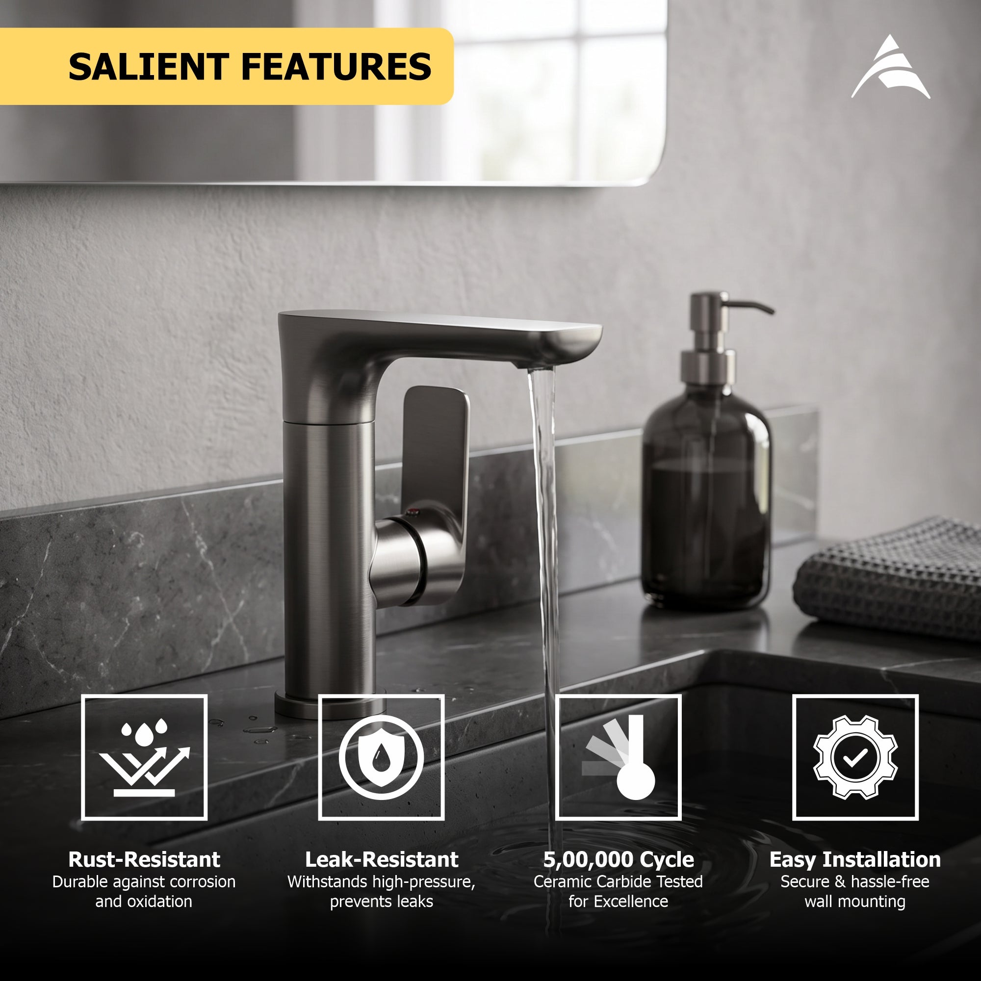 Asiatique X-016 S/L B/M Mixer Faucet Grey | Single Lever Hot & Cold Basin Mixer | Pull Out Series