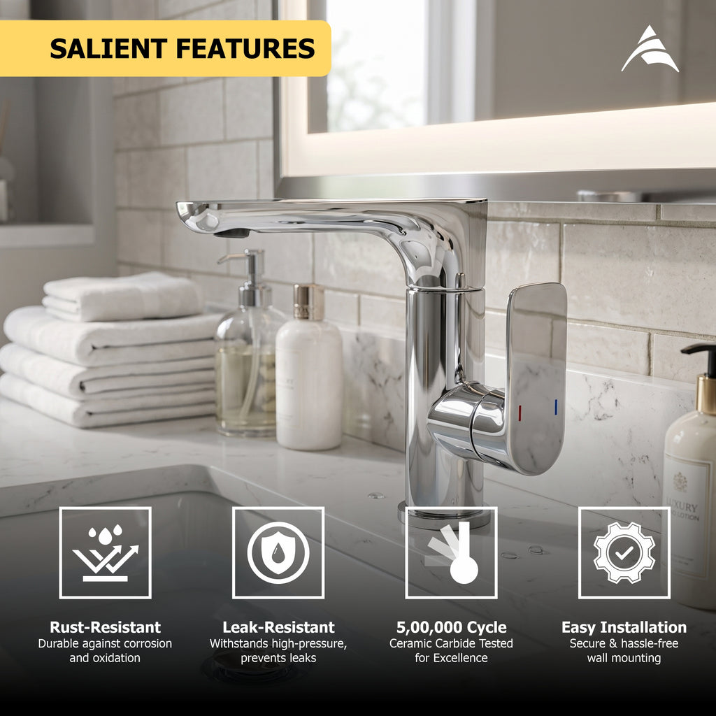 Asiatique X-017 Single Lever Basin Mixer Faucet Chrome | Hot & Cold Water Mixer Tap | Pull Out Series