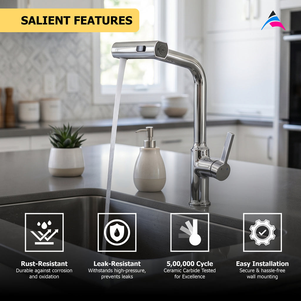 Asiatique X-019 S/L B/M Pull Down Kitchen Faucet Chrome | Modern Single Lever Kitchen Mixer | Pull Out Series