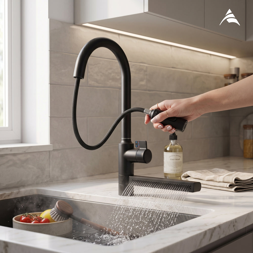 Asiatique X-022 Multi-Function Pull Down Kitchen Faucet Black | Single Lever Kitchen Mixer | Pull Out Series