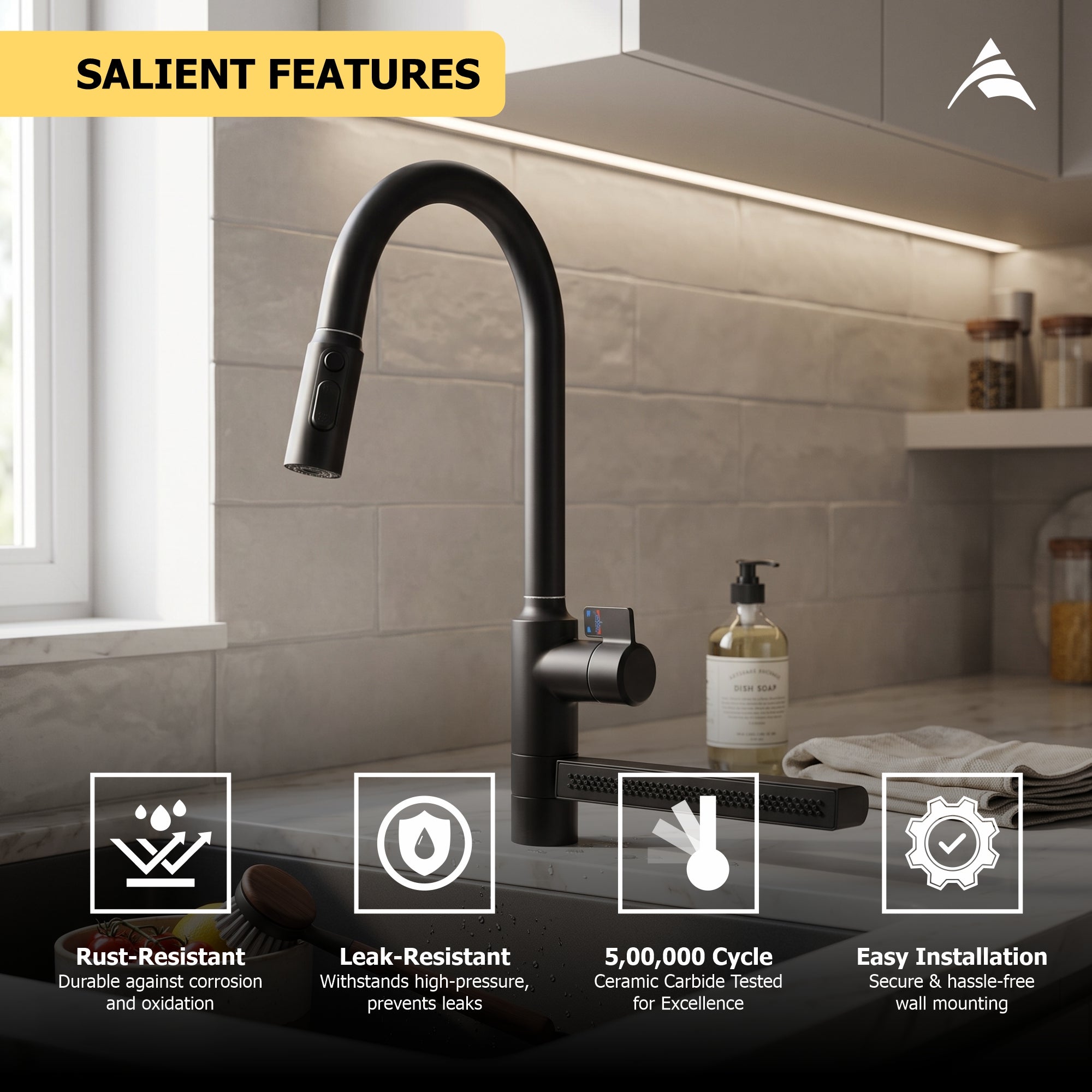 Asiatique X-022 Multi-Function Pull Down Kitchen Faucet Black | Single Lever Kitchen Mixer | Pull Out Series