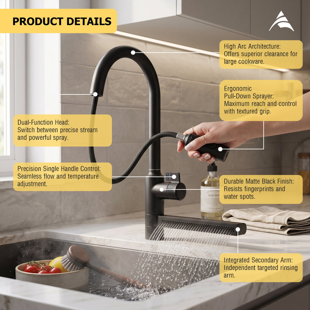 Asiatique X-022 Multi-Function Pull Down Kitchen Faucet Black | Single Lever Kitchen Mixer | Pull Out Series