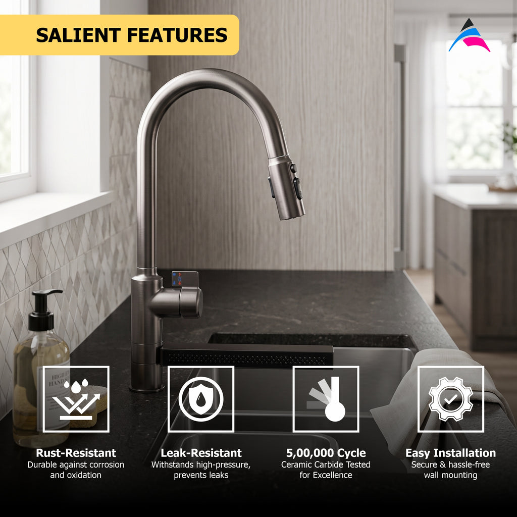Asiatique X-023 Multi-Function Pull Down Kitchen Faucet Grey | Single Lever Kitchen Mixer | Pull Out Series
