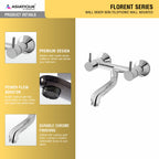 Asiatique Wall Mixer Non-Telephonic Wall Mounted (F-014), Florent Premium Brass Bathroom & Kitchen Faucet Collection, Chrome Finish Mixer, Pillar Cock & Wall Mounted Tap